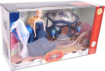 DUŻA KARETA DYNIA Z CHODZĄCYM KONIEM Chodzący KOŃ KAROCA + LALKA KSIĘŻNICZKA