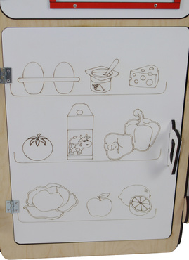 LODÓWKA DREWNIANA Z TABLICĄ KREDOWĄ MAGNETYCZNĄ 4w1 LITERKI TABLICA Naturalna