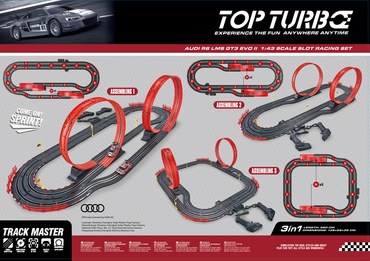 DUŻY TOR SAMOCHODOWY 3w1 Wyścigowy 560cm 2 AUTA AUDI R8 3 wersje toru LICENCJA AUDI