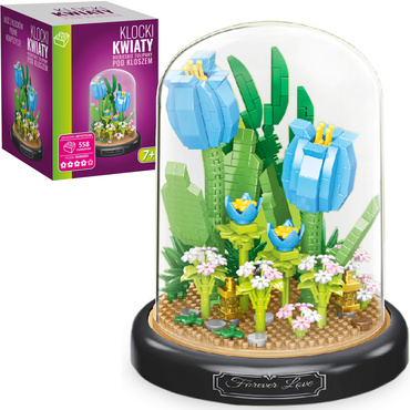 KLOCKI KWIATY NIEBIESKIE TULIPANY ZESTAW 558 el. POD KLOSZEM