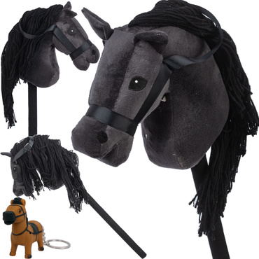 KOŃ NA KIJU HOBBY HORSE GŁOWA KONIA PLUSZOWY KONIK DŹWIĘK CZARNY