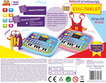 TABLET LAPTOP EDUKACYJNY DOTYKOWY dla dzieci LCD MÓWI PL PIANINKO RÓŻOWY