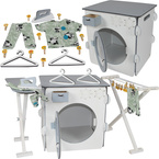 DUŻY DREWNIANY ZESTAW DO PRANIA DLA DZIECI PRALKA SUSZARKA DESKA AKCESORIA