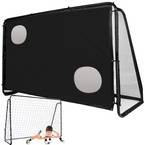 ZESTAW DUŻA CZARNA METALOWA BRAMKA PIŁKARSKA Z SIATKĄ 213x150 cm + MATA CELNOŚCIOWA