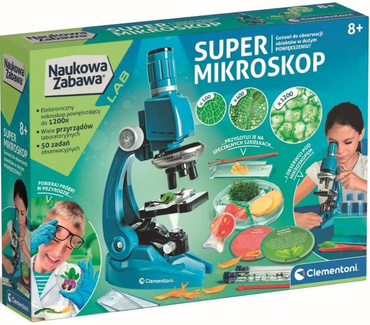 SUPER MIKROSKOP DLA DZIECI 1200x DUŻY ZESTAW EDUKACYJNY 50 ZADAŃ CLEMENTONI