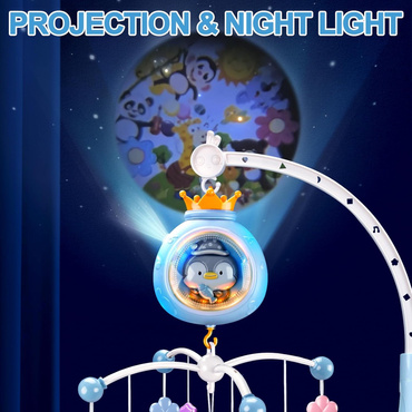 KARUZELA DO ŁÓŻECZKA 3w1 PROJEKTOR LAMPKA NOCNA PILOT NIEBIESKA