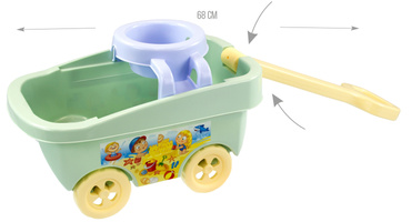 MOCHTOYS WÓZEK NA ZABAWKI PRZYCZEPKA Z ZESTAWEM DO OGRODU PIASKU ZIELONY PASTELOWY