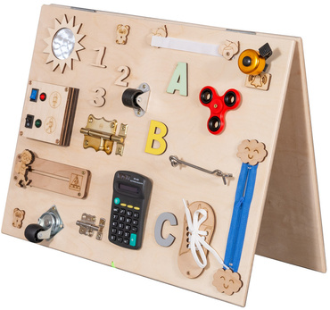 DUŻA DREWNIANA TABLICA MANIPULACYJNA KREDOWA DREWNIANA 22w1 MONTESSORI