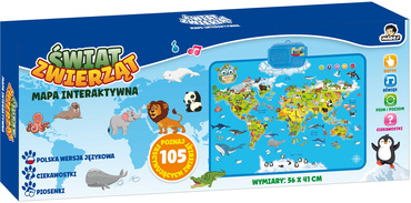 DUŻA INTERAKTYWNA MAPA ŚWIATA ZWIERZĄTKA zwierząt DOTYKOWA MÓWI PO POLSKU