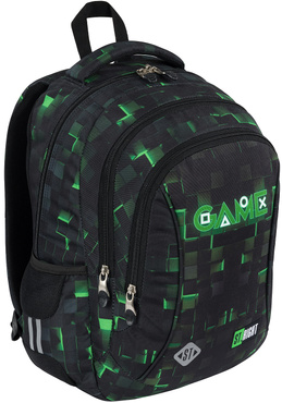 ST.RIGHT PLECAK SZKOLNY 3-KOMOROWY TORNISTER CZARNY BP-77 GREEN GAME