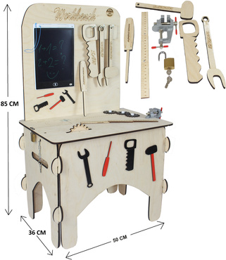 DUŻY DREWNIANY WARSZTAT MAJSTERKOWICZA ZNIKOPIS NARZĘDZIA ZESTAW