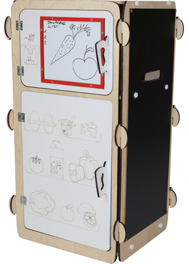 LODÓWKA DREWNIANA Z TABLICĄ KREDOWĄ MAGNETYCZNĄ 4w1 LITERKI TABLICA Naturalna