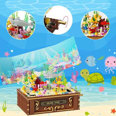 KLOCKI AKWARIUM rybki rafa koralowa 721el RUCHOME ELEMENTY POŚWIETLENIE LED