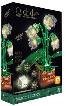 KLOCKI KWIATY ORCHIDEA ZESTAW 501 el. PODŚWIETLANE LED PILOT
