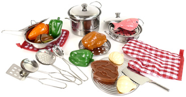 ZESTAW KUCHENNY NACZYŃ GARNKÓW + DODATKI dla dzieci METALOWE NACZYNIA 23EL