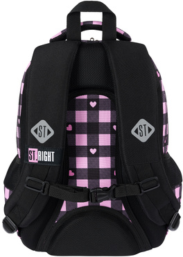 ST.RIGHT PLECAK SZKOLNY 3-KOMOROWY TORNISTER KLASA 1-3 SZACHOWNICA SERCA BP-26 PINK CHECKERED