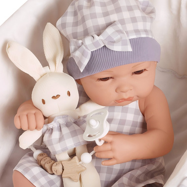 LALKA BOBAS REALISTYCZNA Z KRÓLICZKIEM + NOSIDEŁKO AKCESORIA łóżeczko 38 cm NA PREZENT 