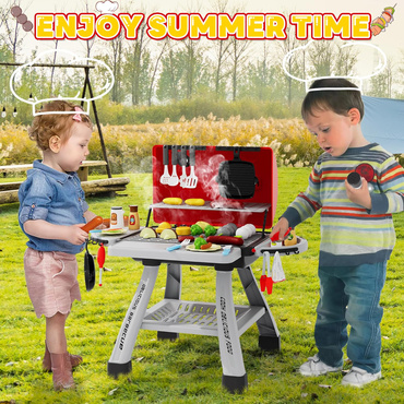WIELKI GRILL OGRODOWY KUCHNIA OGRODOWA dla dzieci z akcesoriami 41szt. ŚWIATŁO PARA zestaw