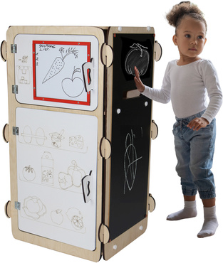 LODÓWKA DREWNIANA Z TABLICĄ KREDOWĄ MAGNETYCZNĄ 4w1 LITERKI TABLICA Naturalna