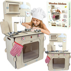 DUŻA DREWNIANA KUCHNIA DLA DZIECI DREWNIANA ŚWIATŁO ZESTAW NACZYŃ ZE STALI