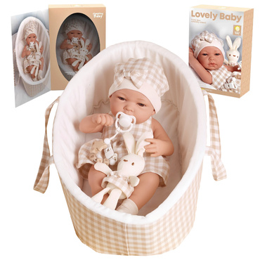 LALKA BOBAS REALISTYCZNA Z KRÓLICZKIEM + NOSIDEŁKO AKCESORIA łóżeczko 38 cm NA PREZENT 