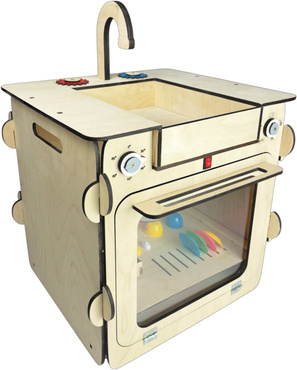 DUŻA DREWNIANA ZMYWARKA ZE ŚWIATŁEM ZLEWEM I AKCESORIAMI DLA DZIECI Naturalna