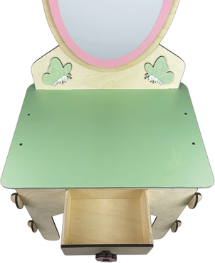 DREWNIANA TOALETKA Z TABORETEM I AKCESORIAMI 