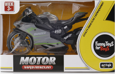 MOTOCYKL Z NAPĘDEM MOTOR Światło Dźwięk POJAZD ŚCIGACZ SZARY Z ZIELONYM