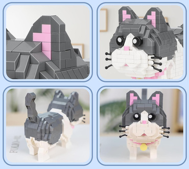 KLOCKI KOTEK BIAŁO-SZARY zwierzątko domowe KOT 673 elementów