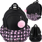 PLECAK SZKOLNY TORNISTER SZACHOWNICA SERDUSZKA 4-KOMOROWY ST.RIGHT BP-01 PINK CHECKERED