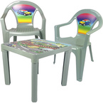 ZESTAW STOLIK + 2 KRZESŁA MEBELKI DLA DZIECI PASTELOWY SZARY