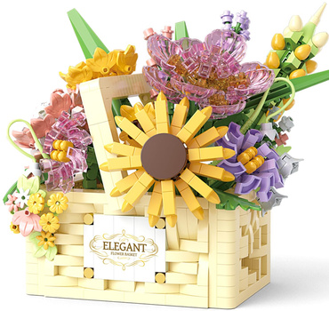 KLOCKI konstrukcyjne KWIATY ZESTAW KWIATKI W DONICZCE KOSZU 1263 elementów