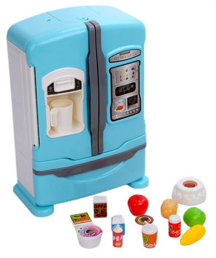 DUŻA LODÓWKA Z KOSTKARKĄ DLA DZIECI światło dźwięki PARA WODNA zestaw 28el