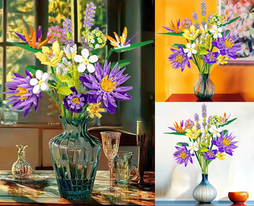 KLOCKI konstrukcyjne KWIATY ZESTAW BUKIET TROPIKALNYCH KWIATÓW 890 el.