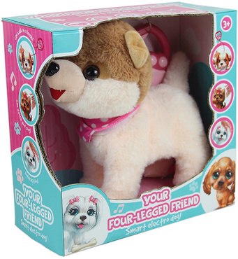 PIESEK INTERAKTYWNY CHODZĄCY NA SMYCZY PIES CHODZI SZCZEKA MERDA REAGUJE NA DOTYK