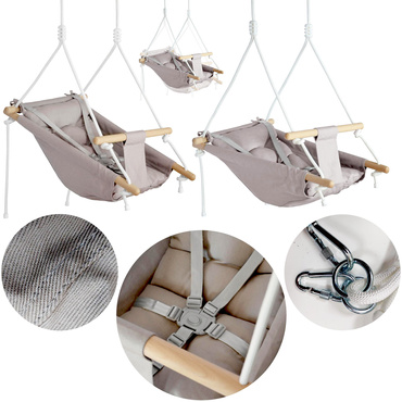 DREWNIANA HUŚTAWKA LEŻACZEK DLA DZIECI z pasami 3w1 MIĘKKA BEZPIECZNA KOŁYSKA HAMAK
