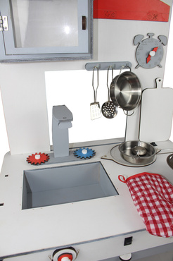 DUŻA DREWNIANA KUCHNIA DLA DZIECI DREWNIANA ŚWIATŁO ZESTAW NACZYŃ ZE STALI