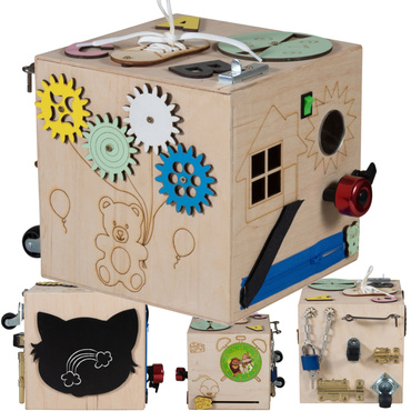 DREWNIANA KOSTKA MANIPULACYJNA SENSORYCZNA MONTESSORI 16W1 NATURALNA