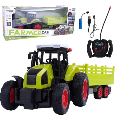 DUŻY TRAKTOR STEROWANY Z PRZYCZEPĄ RC CIĄGNIK 39cm USB