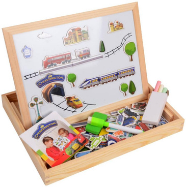DREWNIANA TABLICA MAGNETYCZNA KREDOWA STACYJKOWO CHUGGINGTON