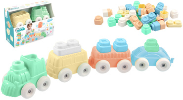 POCIĄG SENSORYCZNY + KLOCKI miękkie ZESTAW PLAY SQUISH MOCHTOYS polskie