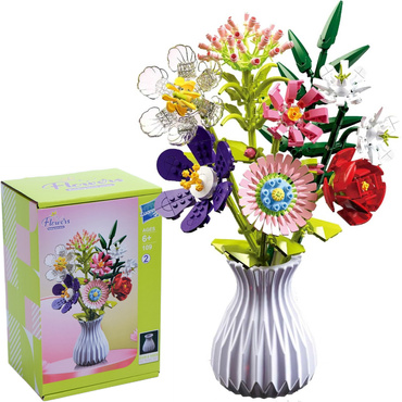 KLOCKI konstrukcyjne KWIATY ZESTAW BUKIET KWIATÓW W WAZONIE 730 elementów kwiatki