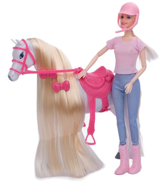 LALKA Z CHODZĄCYM KONIEM CHODZĄCY KOŃ Z GRZYWĄ DŹWIĘKIEM + SIODŁO akcesoria