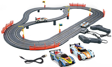 DUŻY TOR Samochodowy WYŚCIGOWY 300cm USB 2 AUTKA 1:43 ŚWIATŁA elektryczny