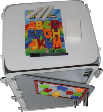 TABLICA KREDOWA MAGNETYCZNA DREWNIANA 4w1 LICZYDŁO ZEGAR Akcesoria SZARA