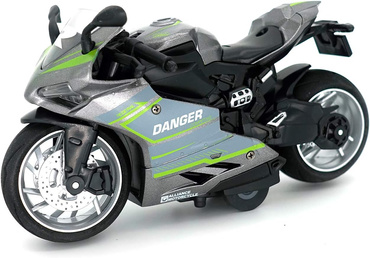 MOTOCYKL Z NAPĘDEM MOTOR Światło Dźwięk POJAZD ŚCIGACZ SZARY Z ZIELONYM