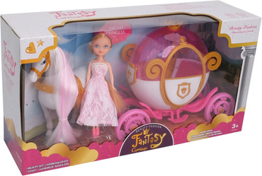 KARETA DYNIA Z CHODZĄCYM KONIEM Chodzący KOŃ KAROCA LALKA KSIĘŻNICZKA RÓŻOWA