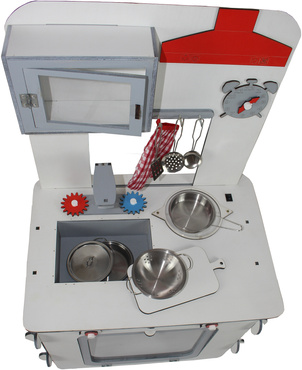 DUŻA DREWNIANA KUCHNIA DLA DZIECI DREWNIANA ŚWIATŁO ZESTAW NACZYŃ ZE STALI