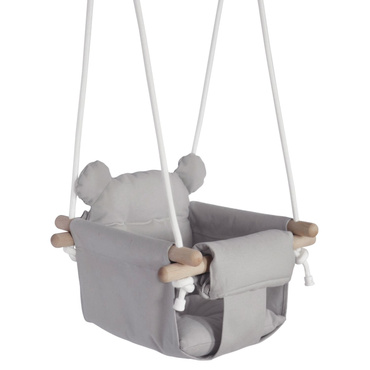 DREWNIANA HUŚTAWKA DLA DZIECI niemowląt MIĘKKA BEZPIECZNA FOTELIK Z PASAMI 6M+