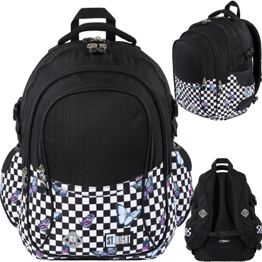 PLECAK SZKOLNY TORNISTER SZACHOWNICA MOTYLKI 4-KOMOROWY ST.RIGHT BP-01 CHESSBOARD BUTTERFLIES